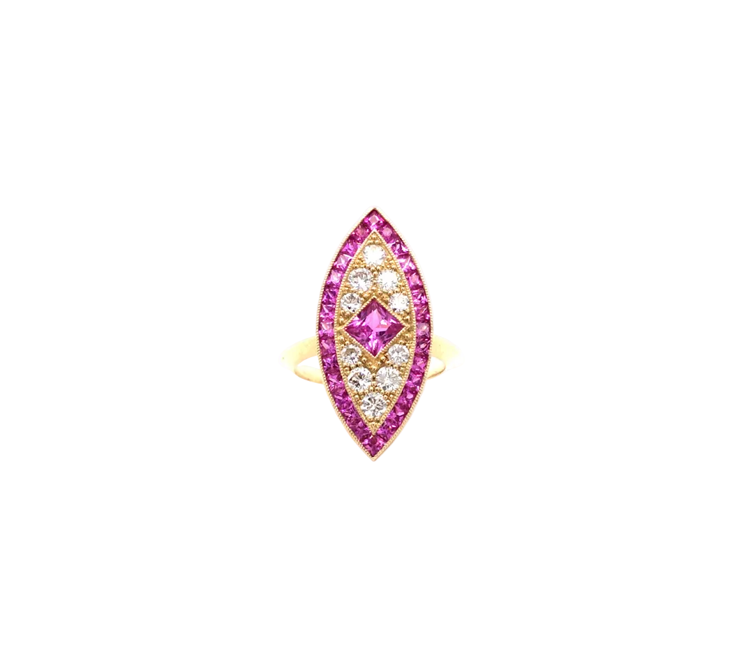 Diamond, Pink Sapphire & Gold Evil Eye Ring