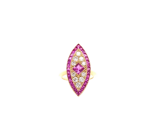 Diamond, Pink Sapphire & Gold Evil Eye Ring