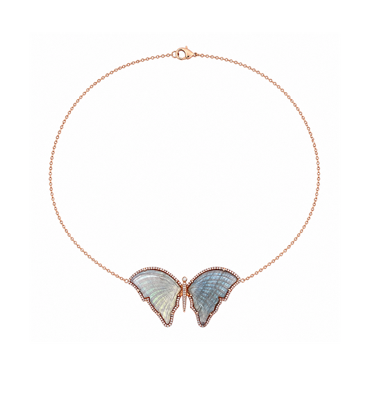 Labradorite, Diamond & Rose Gold Butterfly Necklace