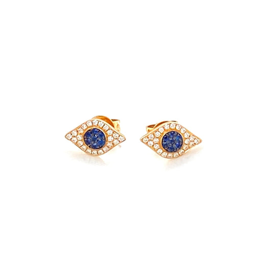 Diamond, Rose Gold & Blue Sapphire Evil Eye Stud Earrings