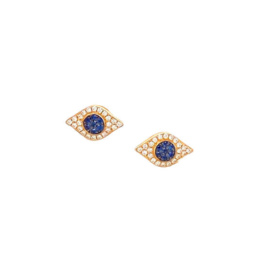 Diamond, Rose Gold & Blue Sapphire Evil Eye Stud Earrings