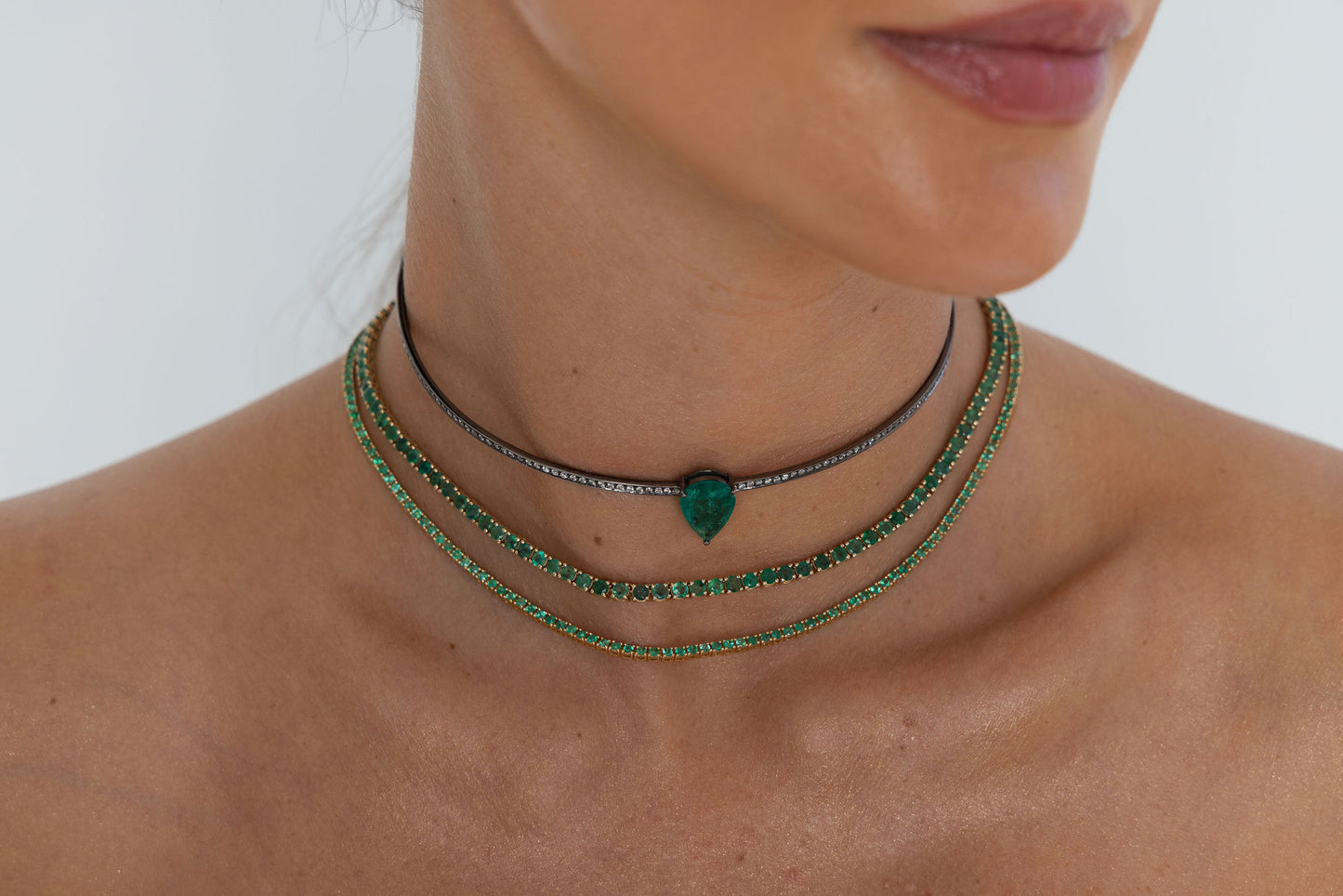 Emerald & Gold Tennis Necklace