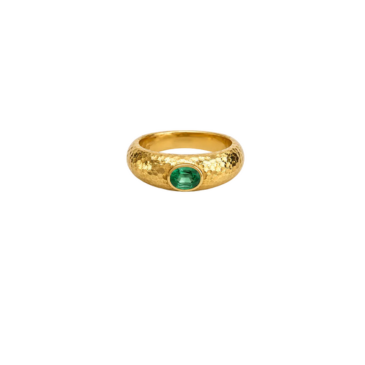 Colombia Emerald & Gold Hammered Ring