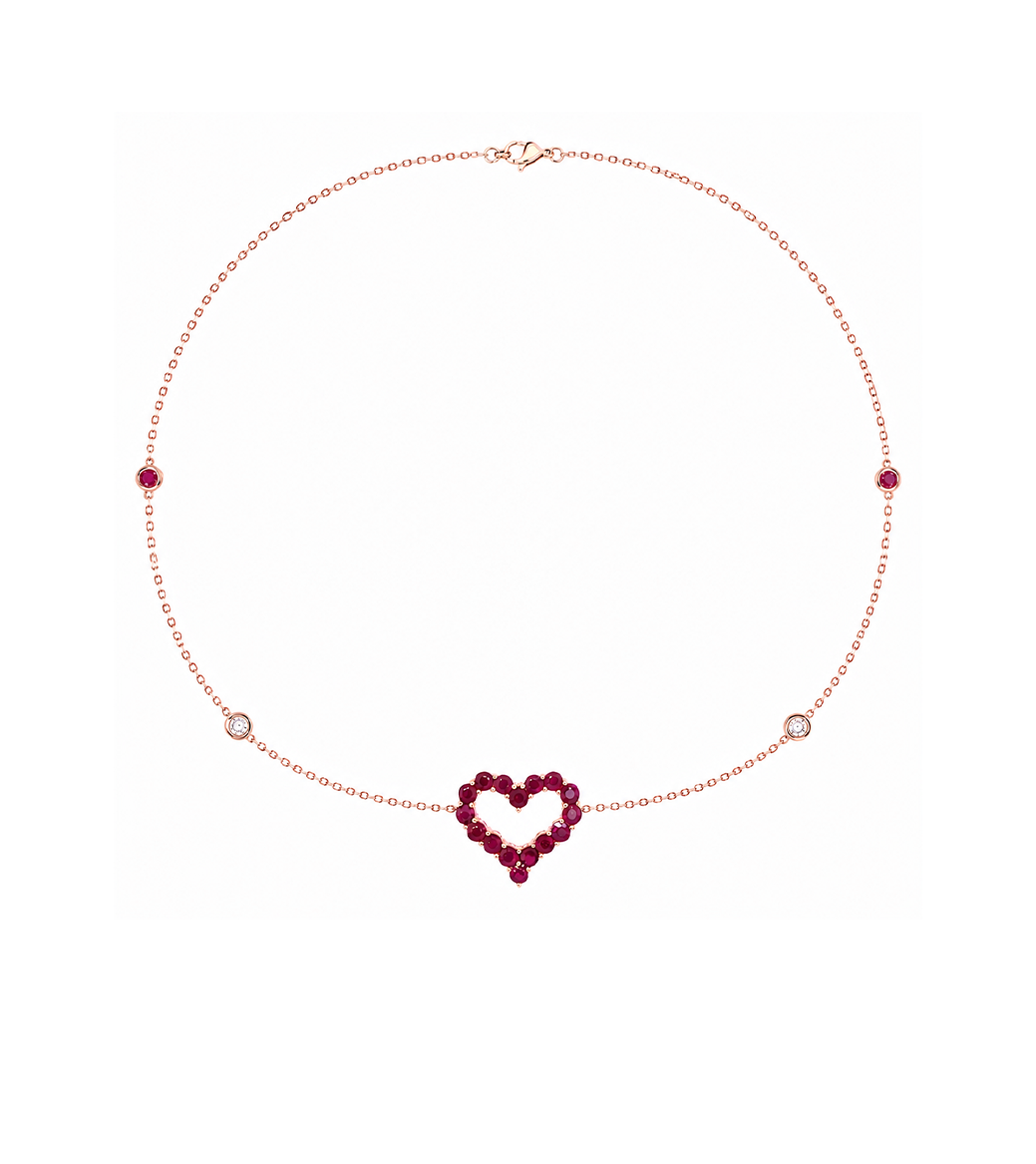 Ruby, Diamond & Rose Gold Heart Necklace
