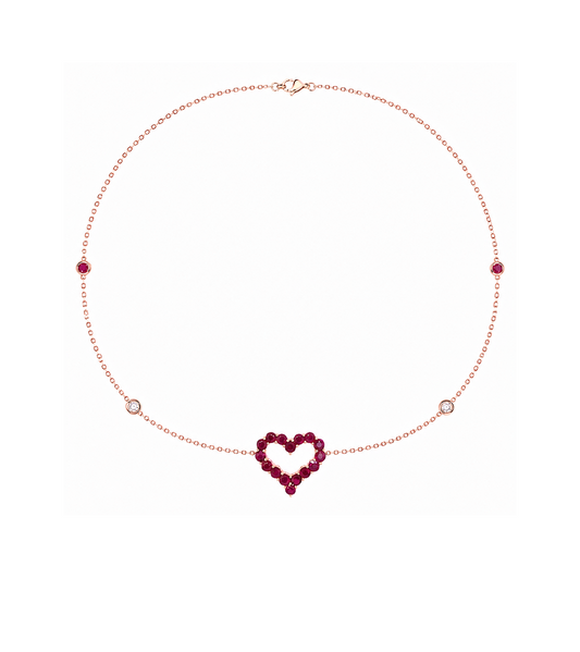 Ruby, Diamond & Rose Gold Heart Necklace