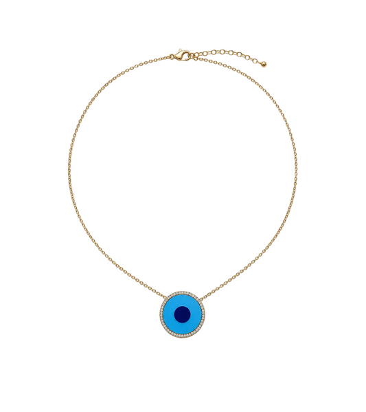 Turquoise, Diamond & Gold Small Evil Eye Necklace