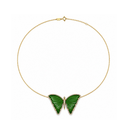 Diamond & Green Tourmaline Butterfly Necklace