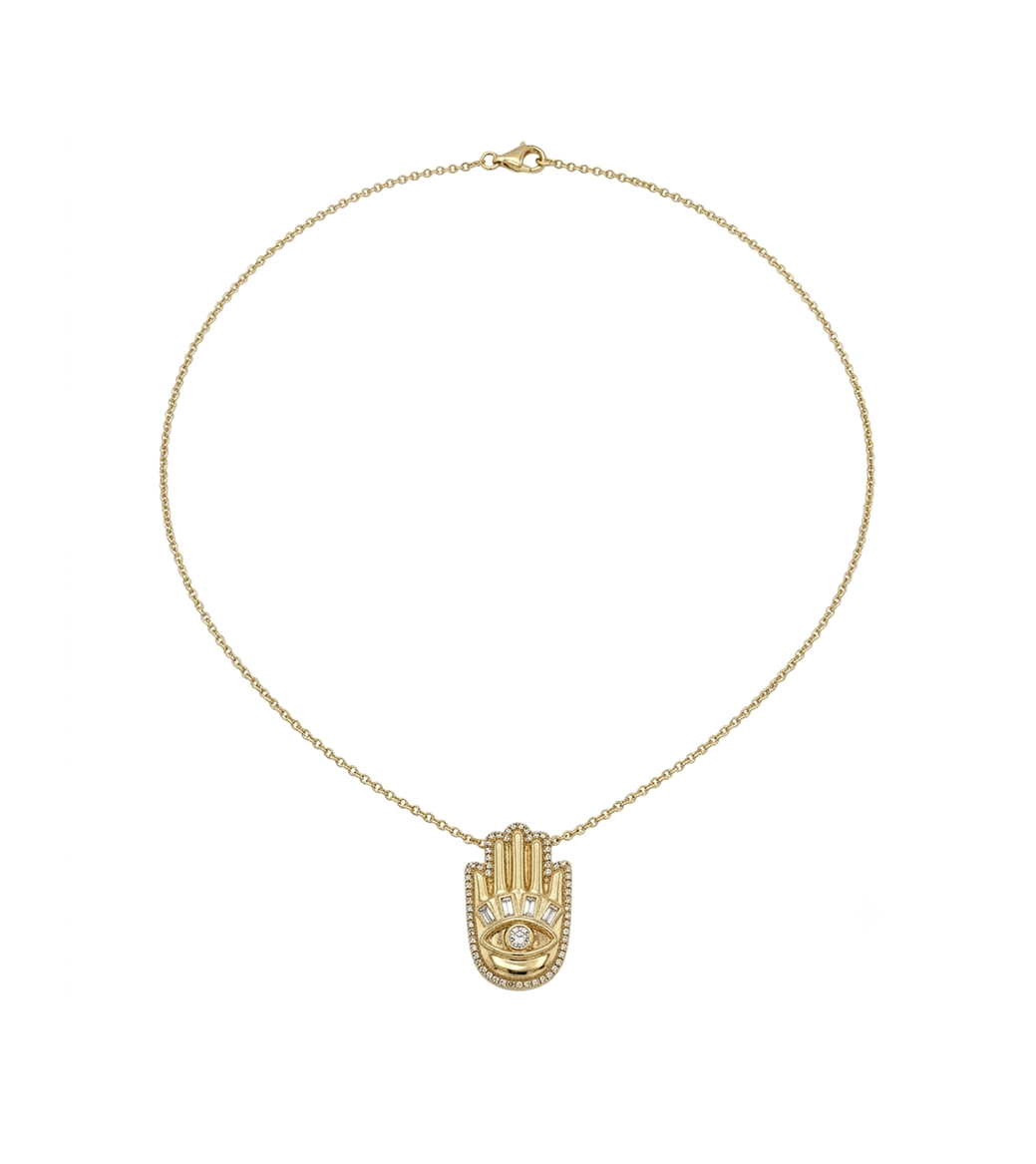 Diamond & Gold Hamsa Station Necklace