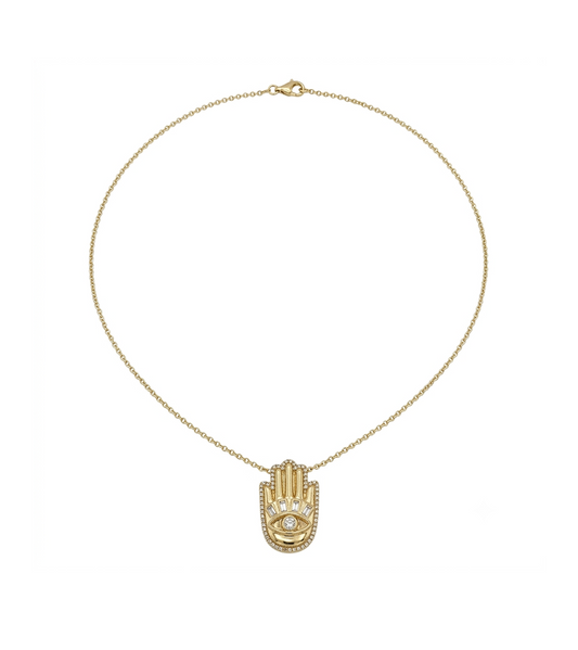 Diamond & Gold Hamsa Station Necklace