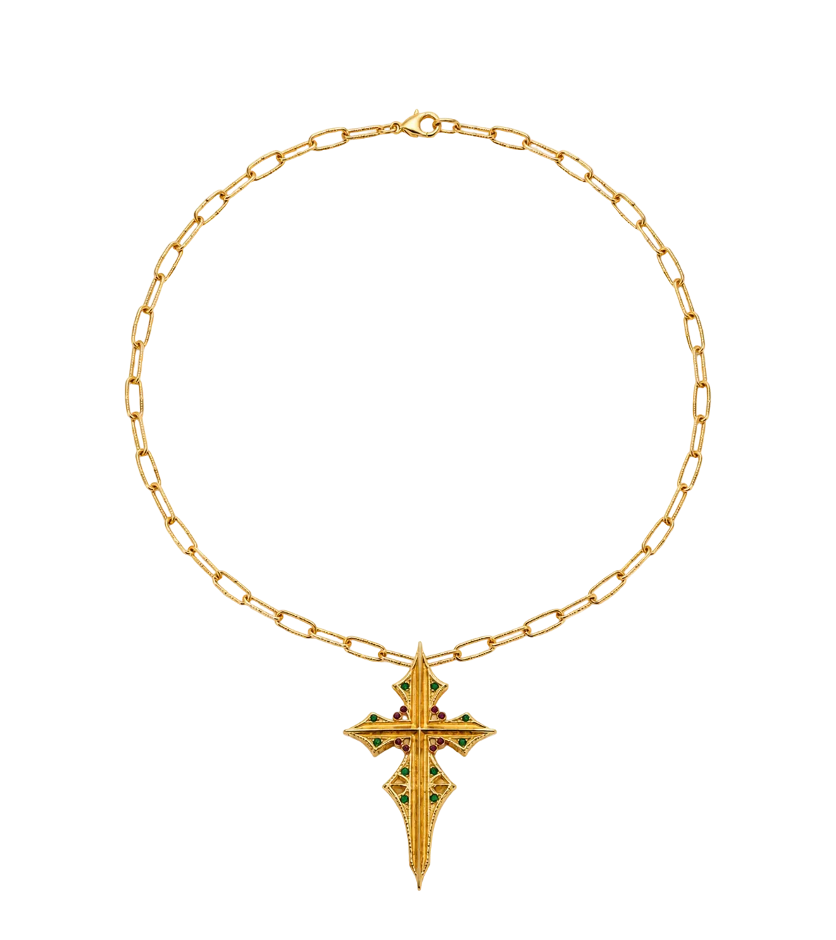 Gold With Ruby & Emerald Cross Necklace