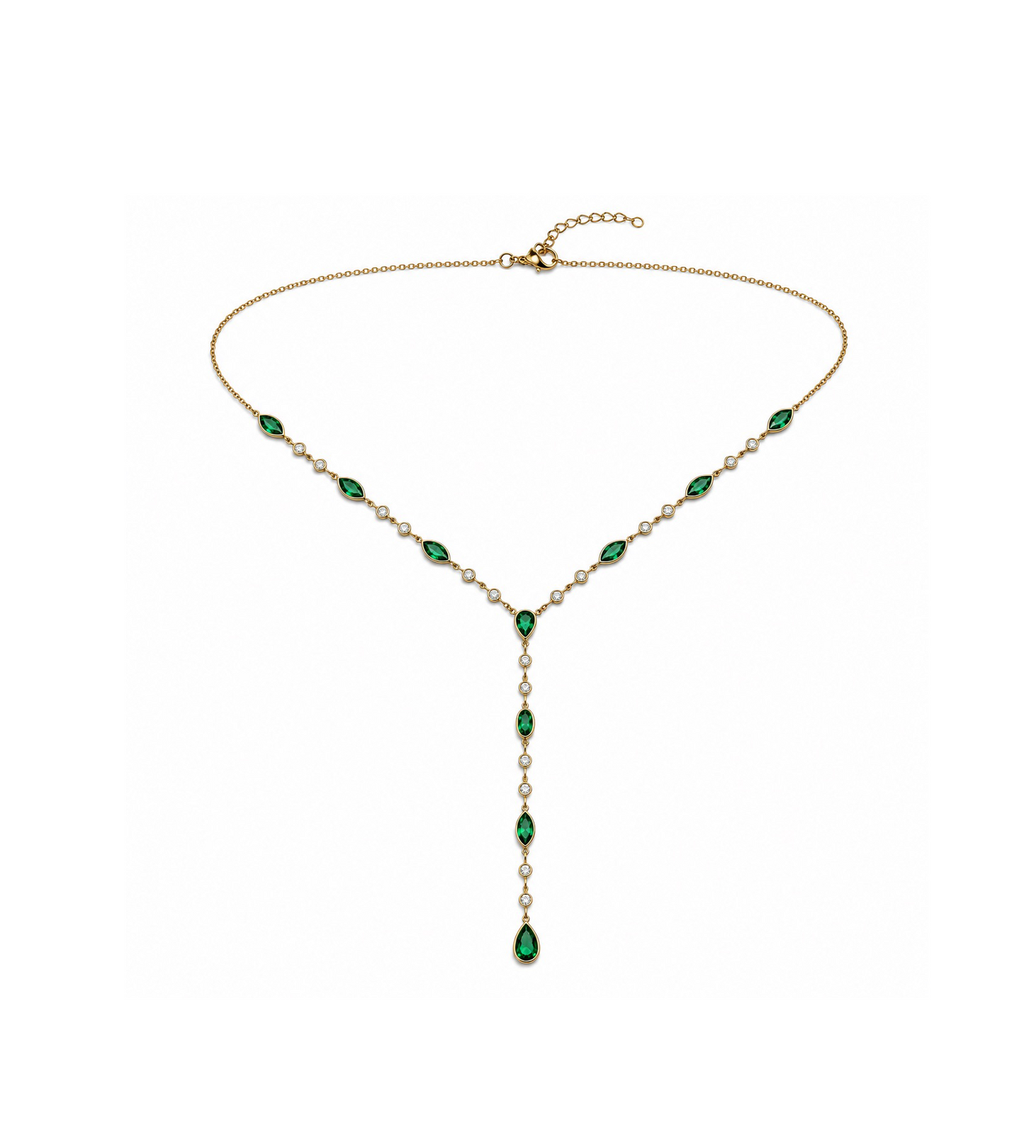 Emerald & Gold Lariat Necklace