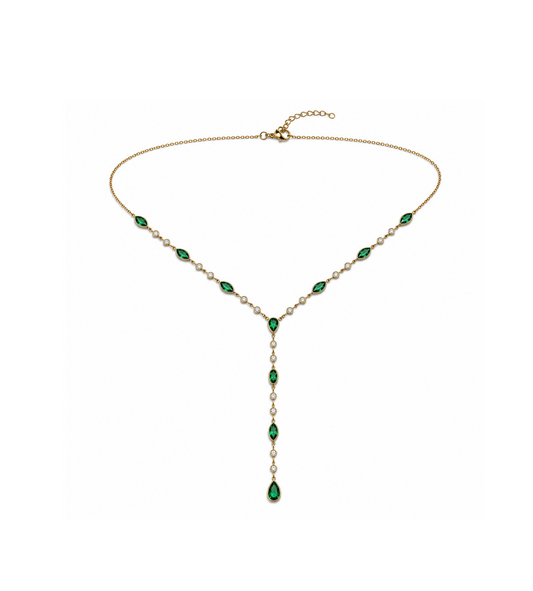 Emerald & Gold Lariat Necklace