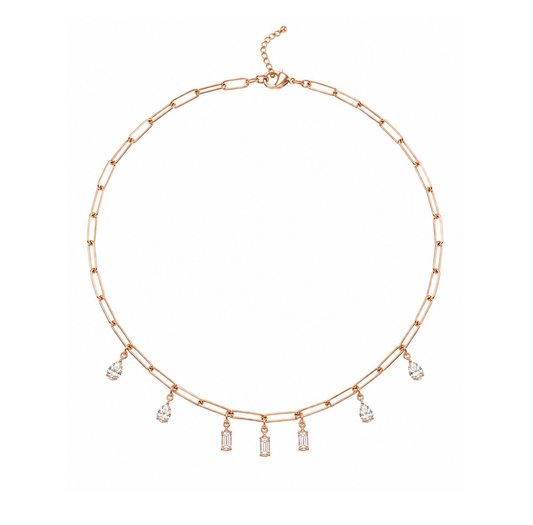 Diamond & Rose Gold Cuban Station Necklace