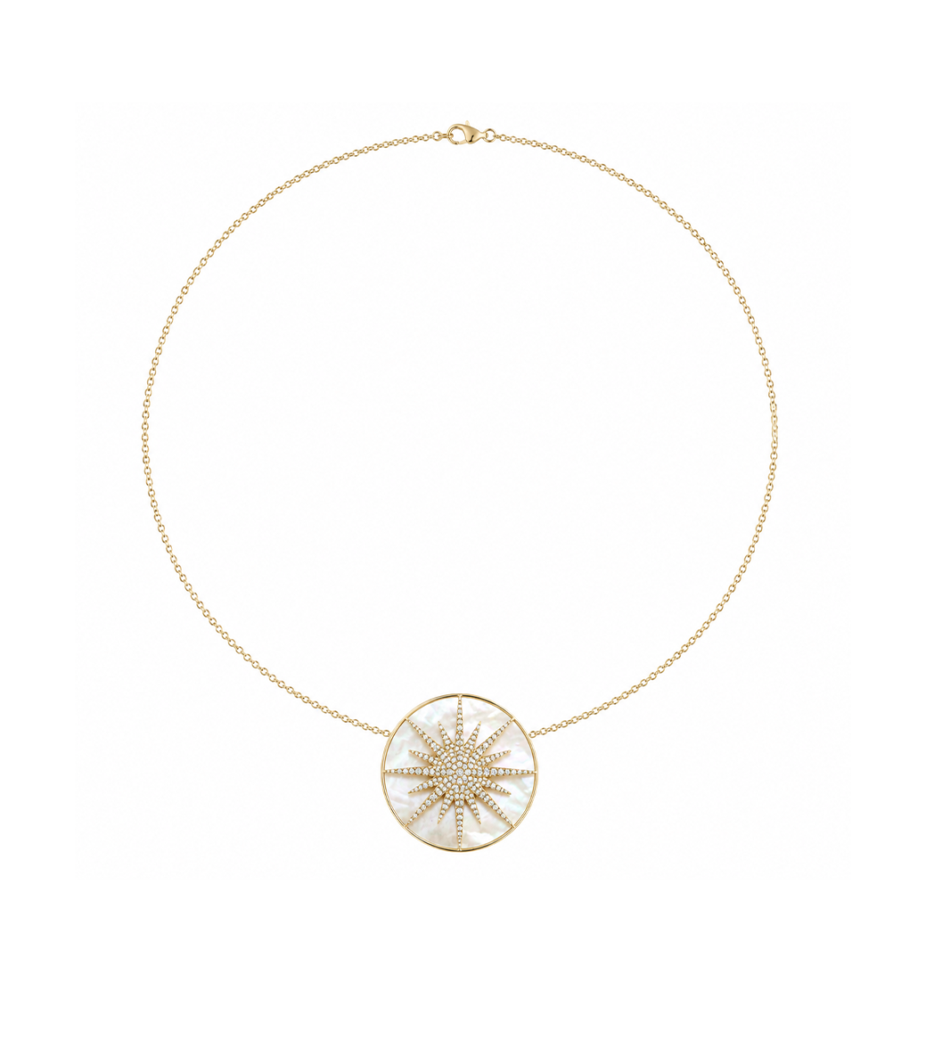 Mother of Pearl, Diamond & Gold Starburst Necklace