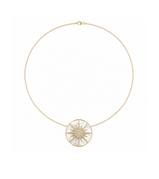Mother of Pearl, Diamond & Gold Starburst Necklace