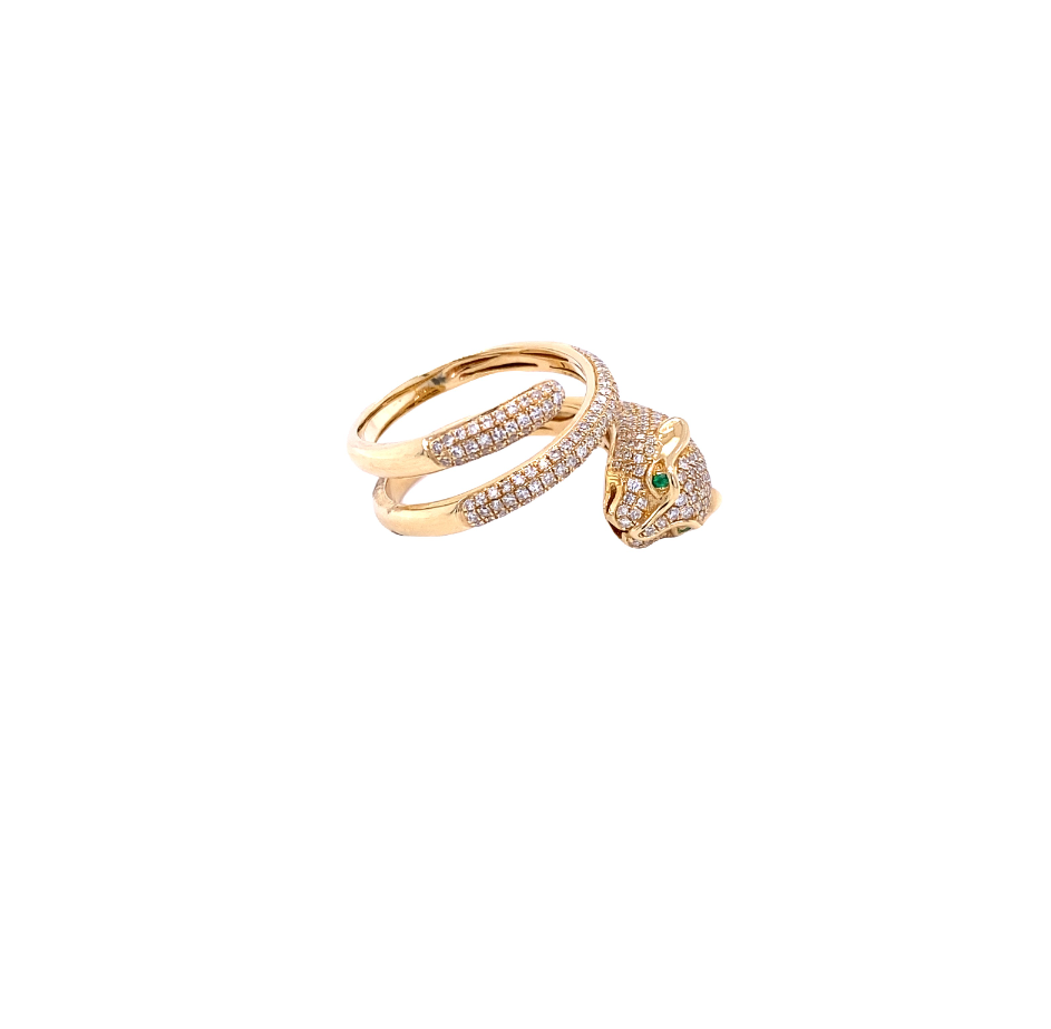 Diamond & Gold Leopard With Emerald Eye Ring