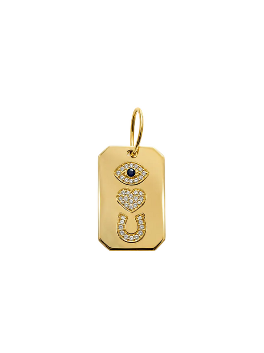 Gold & Diamond With Blue Sapphire Evil Eye, Heart & Horseshoe Charm