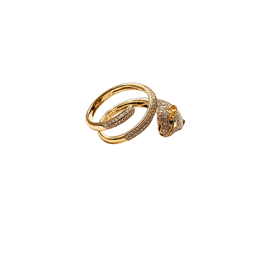 Diamond & Gold Leopard With Emerald Eye Ring