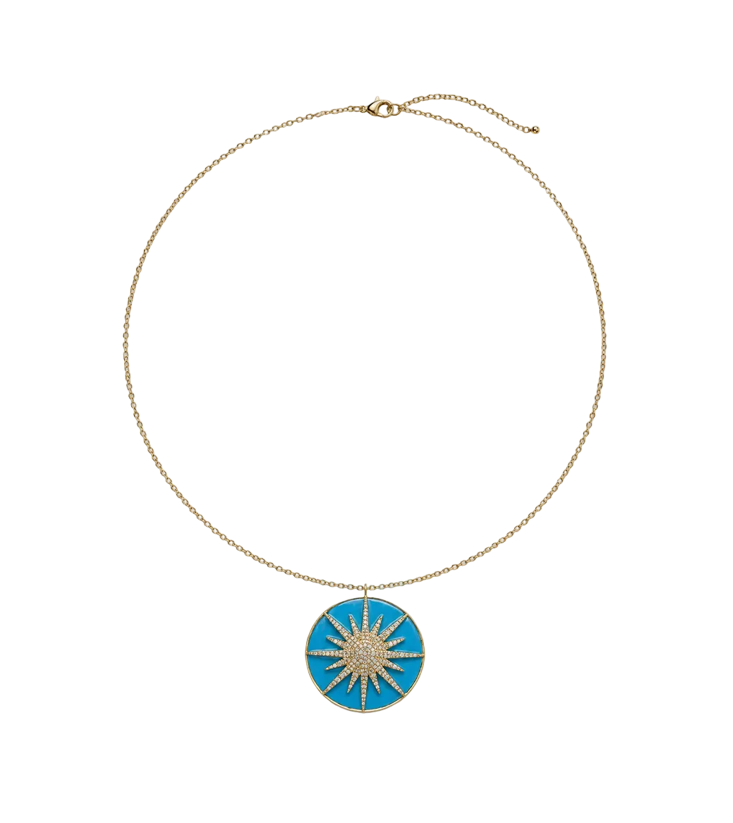 Turquoise, Diamond & Gold Starburst Necklace