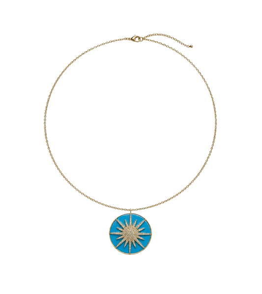 Turquoise, Diamond & Gold Starburst Necklace