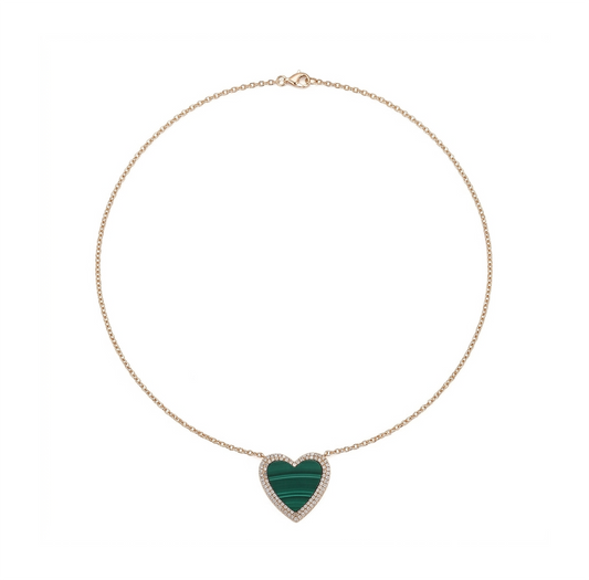 Diamond & Malachite Gold Heart Necklace