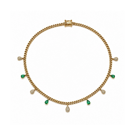 Diamond & Emerald Gold Station Chain Necklace