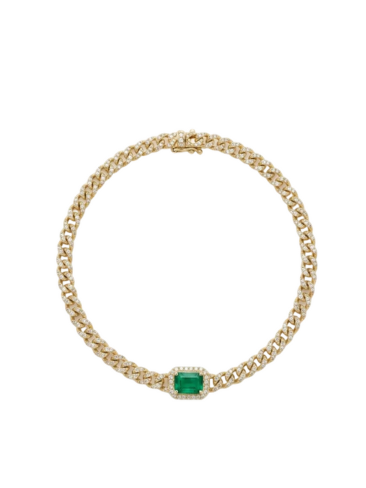 Diamond, Emerald & Gold Cuban Bracelet