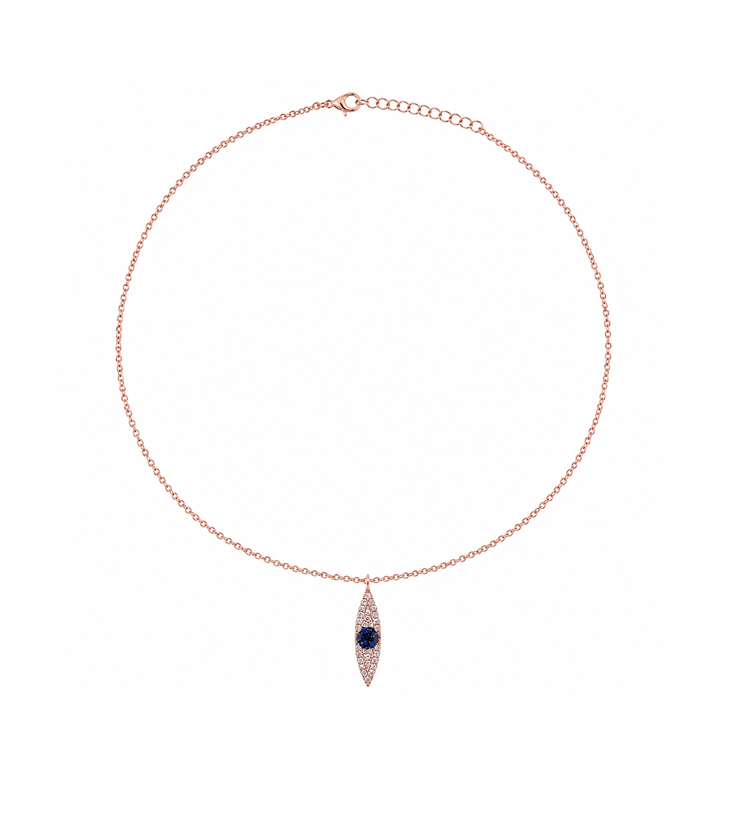 Diamond, Rose Gold & Sapphire Evil Eye Necklace