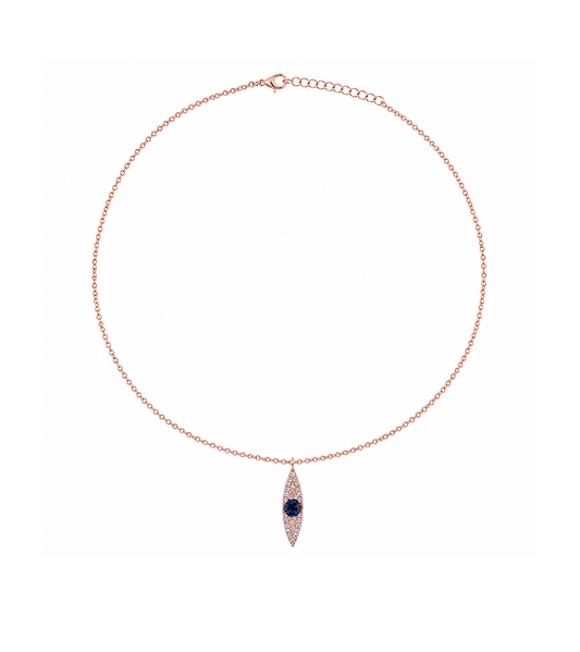 Diamond, Rose Gold & Sapphire Evil Eye Necklace