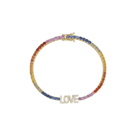 Diamond & Gold 'Love' Multi-Color Sapphire Bracelet