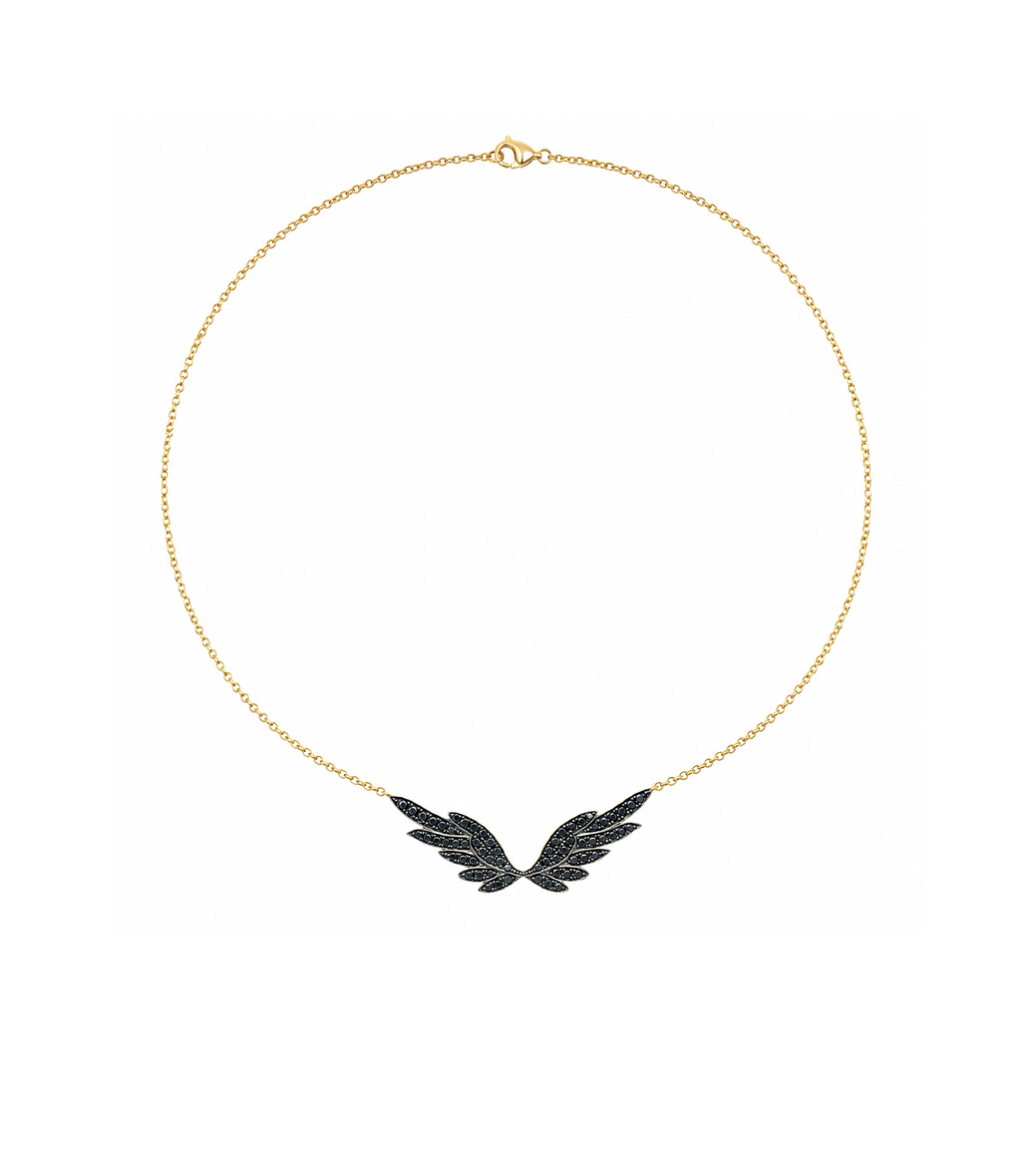 Black Diamond & Gold Wing Necklace