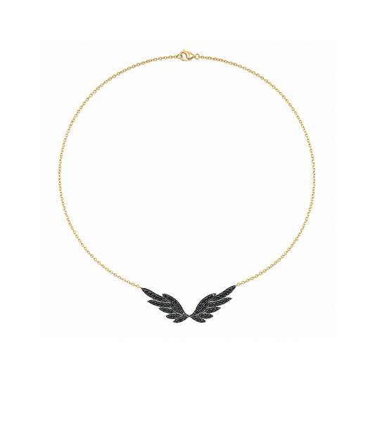 Black Diamond & Gold Wing Necklace