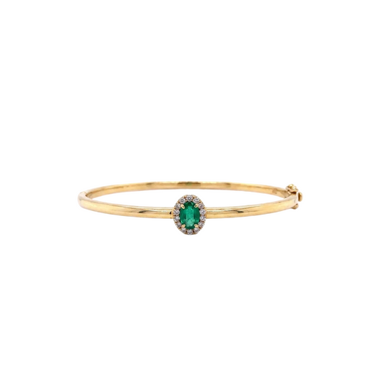 Gold & Diamond Oval Emerald Cuff Bracelet