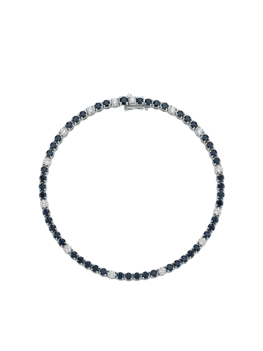 Diamond, Blue Sapphire & White Gold Tennis Bracelet