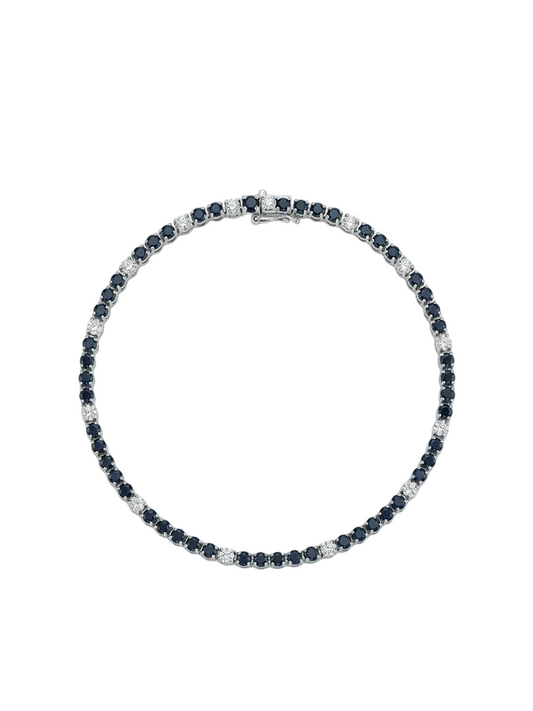 Diamond, Blue Sapphire & White Gold Tennis Bracelet
