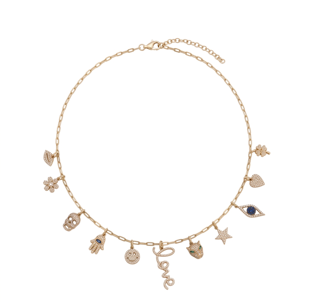 Diamond & Gold Multi-Charm Necklace