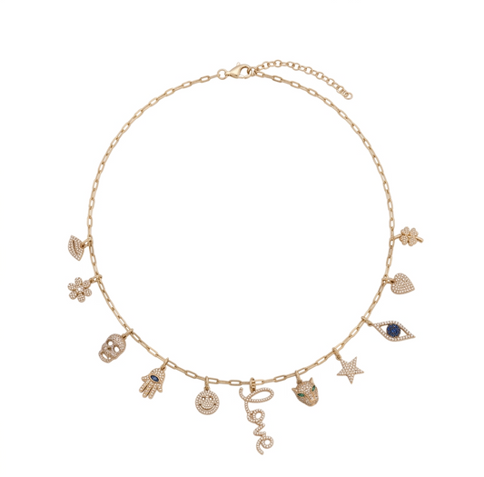 Diamond & Gold Multi-Charm Necklace