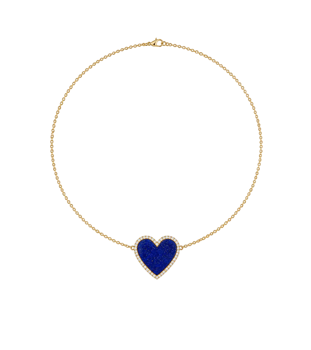 Lapis Lazuli, Diamond & Gold Heart Necklace
