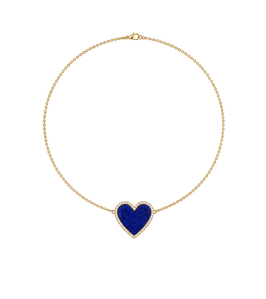 Lapis Lazuli, Diamond & Gold Heart Necklace