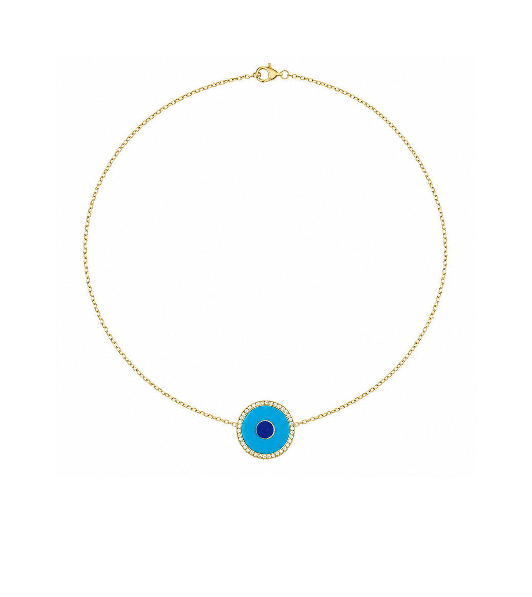 Turquoise, Diamond & Gold Evil Eye Necklace