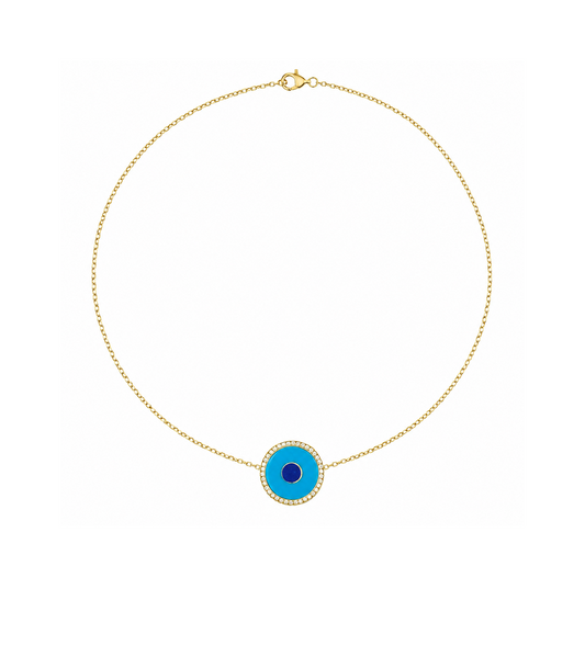 Turquoise, Diamond & Gold Evil Eye Necklace