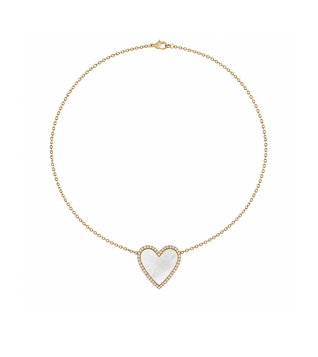 Mother of Pearl, Diamond & Gold Heart Necklace