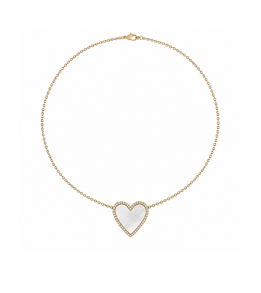Mother of Pearl, Diamond & Gold Heart Necklace