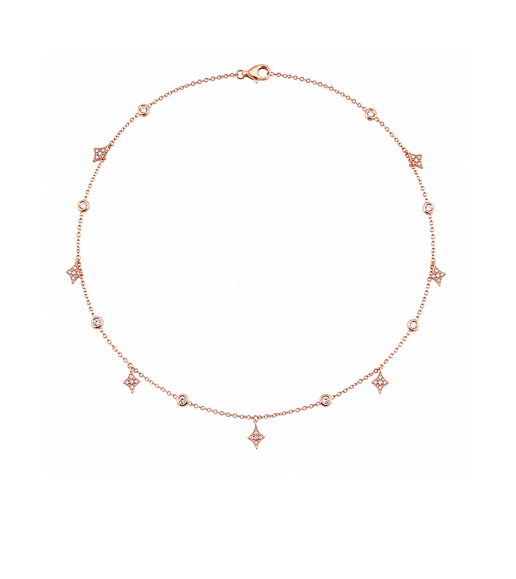 Diamond & Rose Gold Star Station Necklace