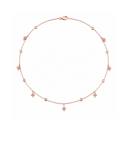 Diamond & Rose Gold Star Station Necklace