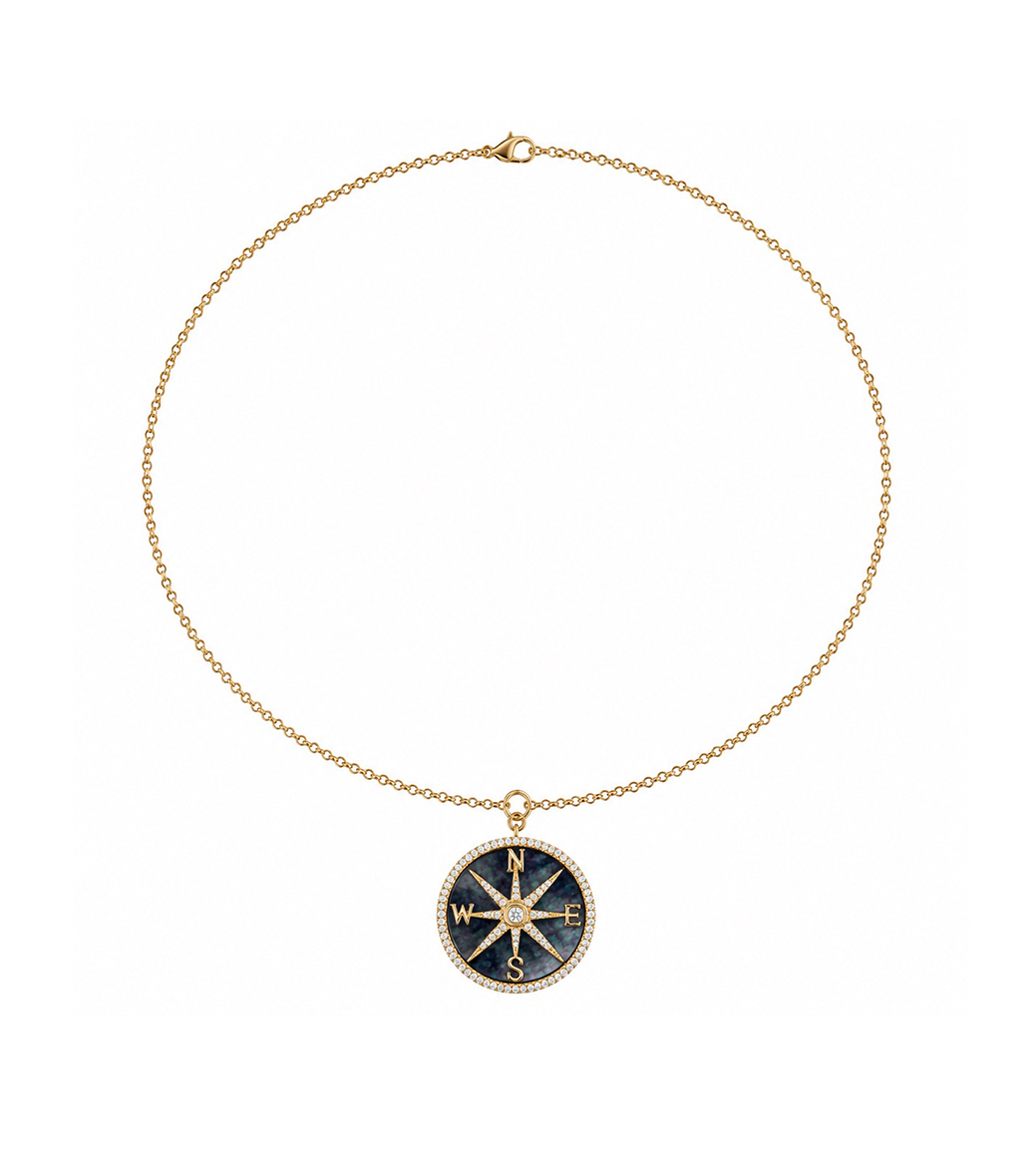 Mother of Pearl, Diamond & Gold Compass Necklace