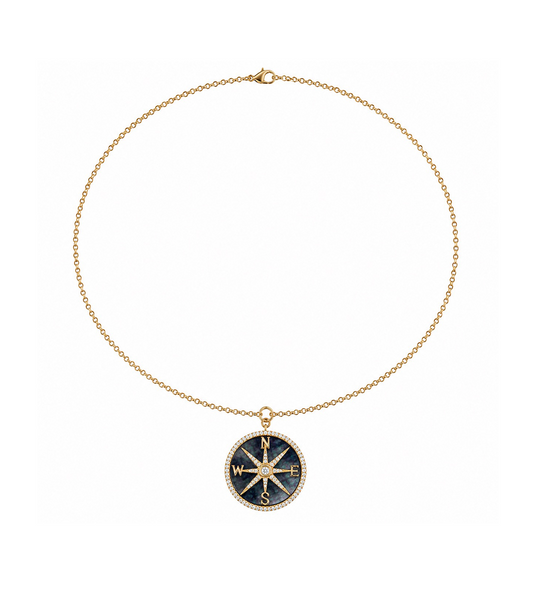 Mother of Pearl, Diamond & Gold Compass Necklace