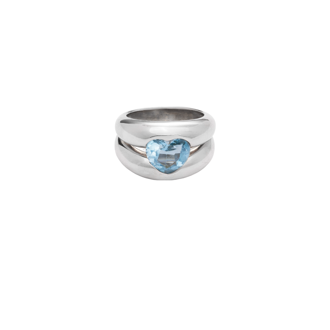 Aquamarine Heart & White Gold Ring