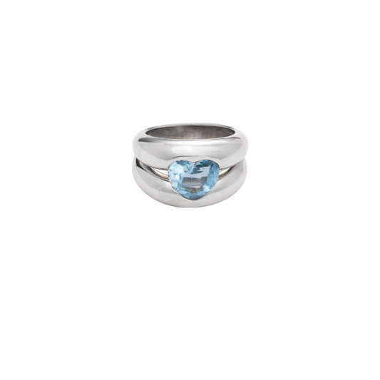 Aquamarine Heart & White Gold Ring