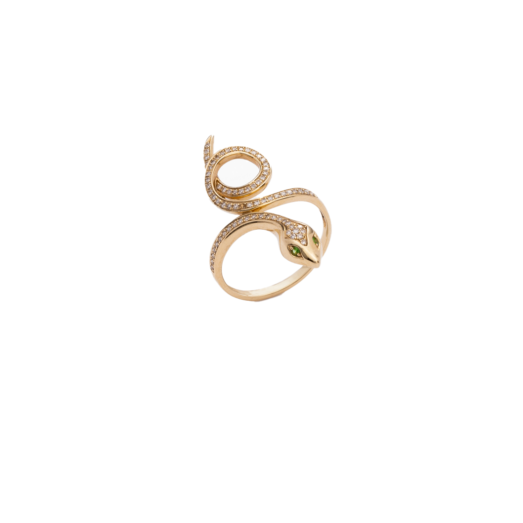 Diamond With Emerald Eyes Snake Ring